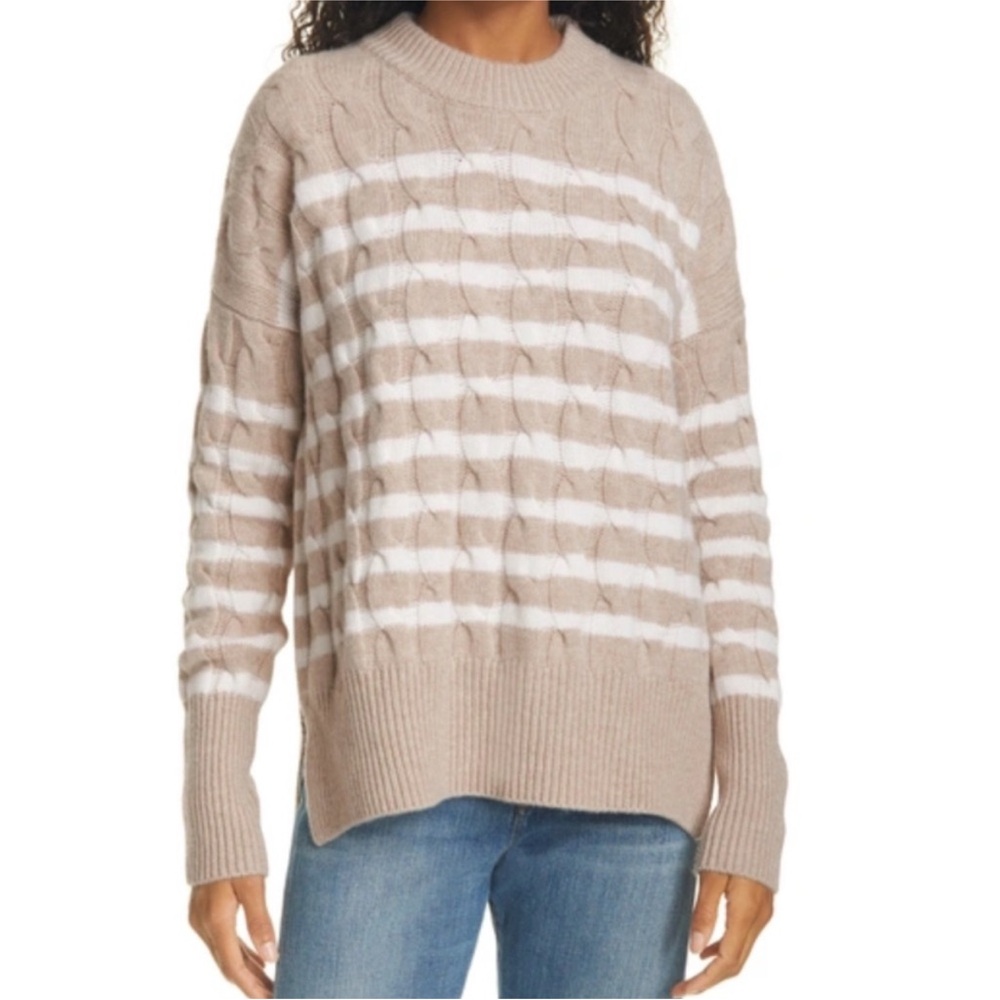 La Ligne Aaa Lean Lines Striped Cashmere Sweater in Melange Oatmeal